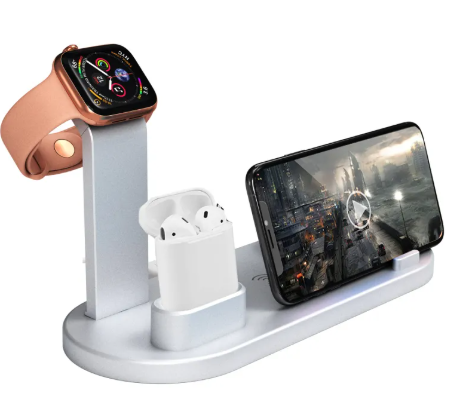 QuadCharge Stand – 4-in-1 Wireless Charging Station for Phone, Earbuds & Smartwatch